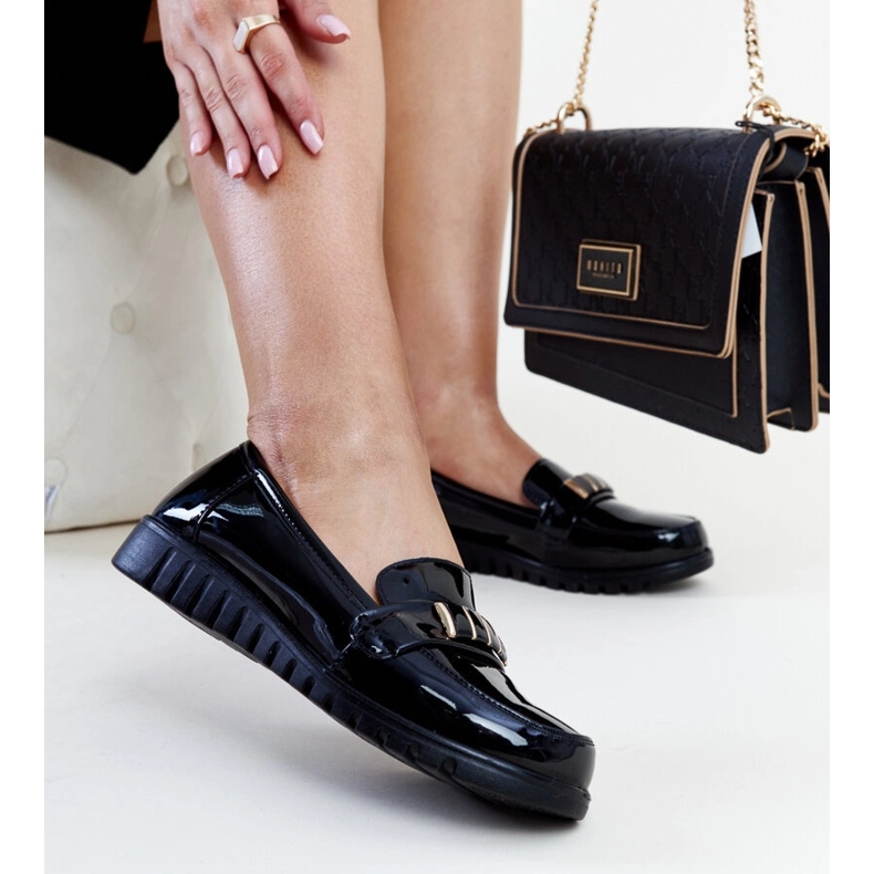Sorte patent loafers med en dekorativ Marlisa rem 1