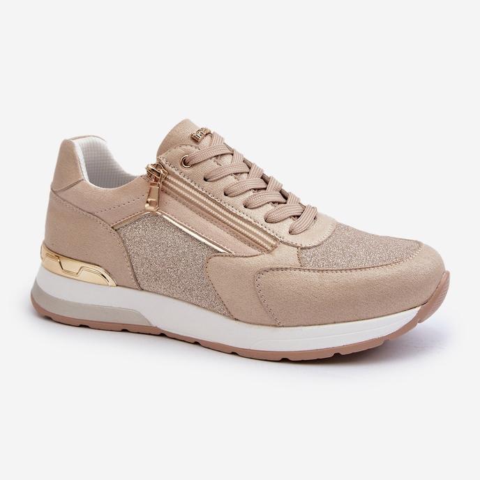 Damesneakers med glitter og lynlås INBLU IN000365 Beige 1