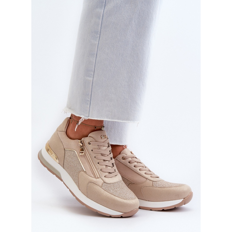 Damesneakers med glitter og lynlås INBLU IN000365 Beige 2
