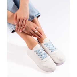 Kvinders hvide og blå gennembrudte sneakers 2