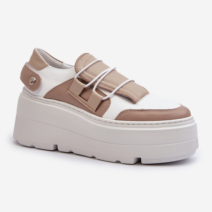 Zazoo 1833 damesneakers i læder med en massiv sål, beige og hvid 2