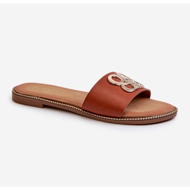 Dame-flip-flops med øko-læderdekoration på flade hæle Brun Sadria 1