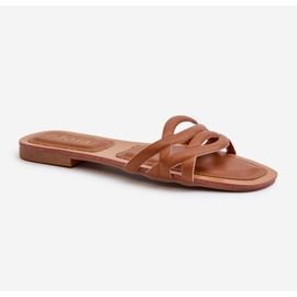 Øko-læderflip-flops til kvinder med flad hæl, brun, Moldela 1