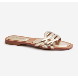 Øko-læderflip-flops til kvinder med flad hæl, guld Moldela gylden 1