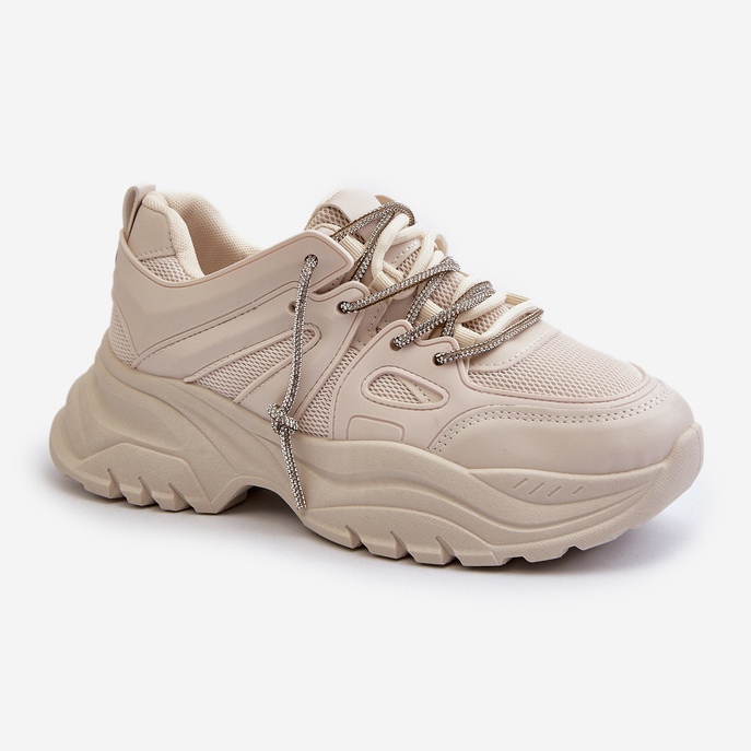 Damesneakers på en massiv sål med dekorativ snøring Beige Relissa 2