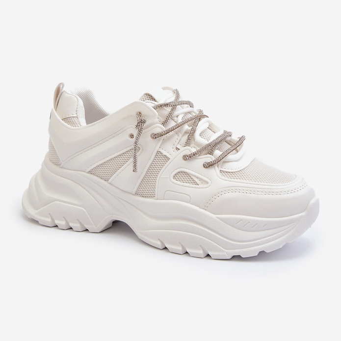 Damesneakers på en massiv sål med dekorativ snøring Hvid Relissa 1