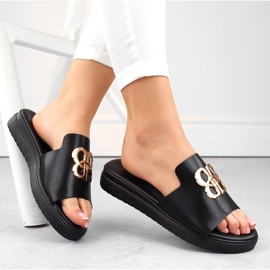 Sorte flip-flops til kvinder med dekoration, Vinceza 73501 1
