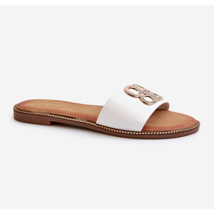 Dame-flip-flops med øko-læderdekoration på flade hæle, hvid Sadria 1