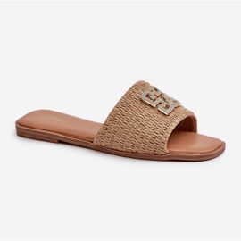 Flade flip-flops til kvinder med fletning og dekoration, Beige Omenna 1