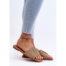 Flade flip-flops til kvinder med fletning og dekoration, Beige Omenna 2