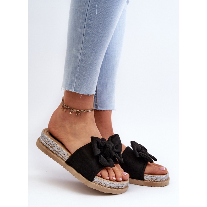 Platform flip-flops til kvinder med sløjfe, sort Aflia 1
