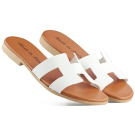 Kvinders hvide læderflip-flops, klassiske hvide læderflip-flops 1