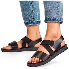 Sorte elastiske sandaler med en tætsiddende overdel og elastik 2