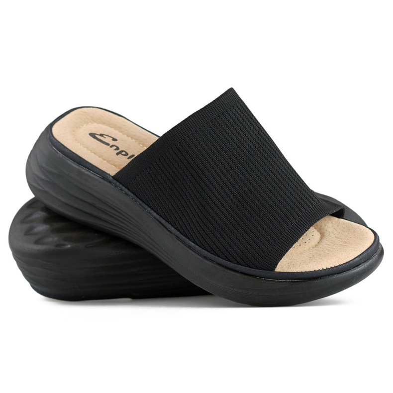 Sorte bløde dameflip-flops på platform, flip-flops med en sokoverdel 1