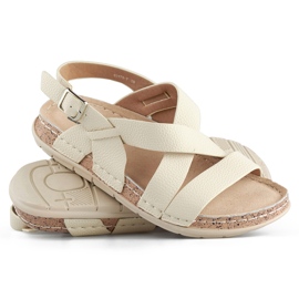 Beige damesandaler med læder indersål 1