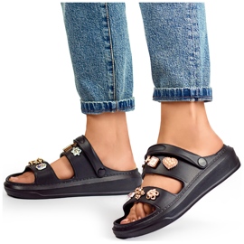 Gummi lette sorte flip-flop sandaler til kvinder med dekorative elementer 2