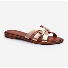 Flip-flops med flad hæl til kvinder lavet af øko-læder, Golden Rosalini gylden 1