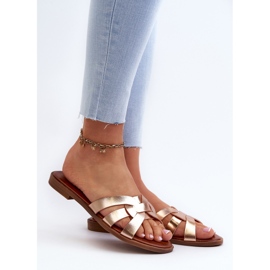 Flip-flops med flad hæl til kvinder lavet af øko-læder, Golden Rosalini gylden 2