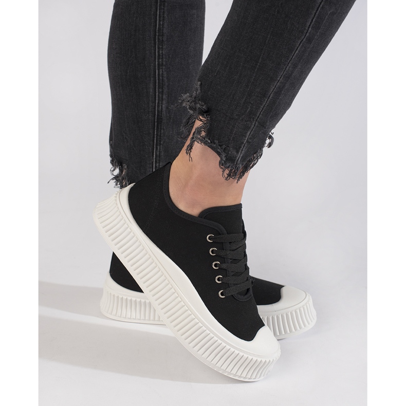 Platformsneakers til kvinder med snøre, sorte 2