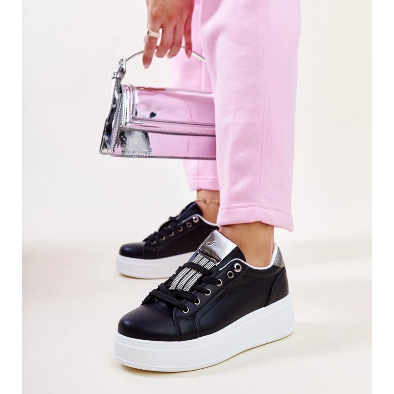 Sorte og sølv sneakers med Maurizia rhinestones 1