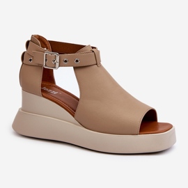Jezzi Damesandaler på en platform og en kile lavet af øko læder, Beige Hloeli 1