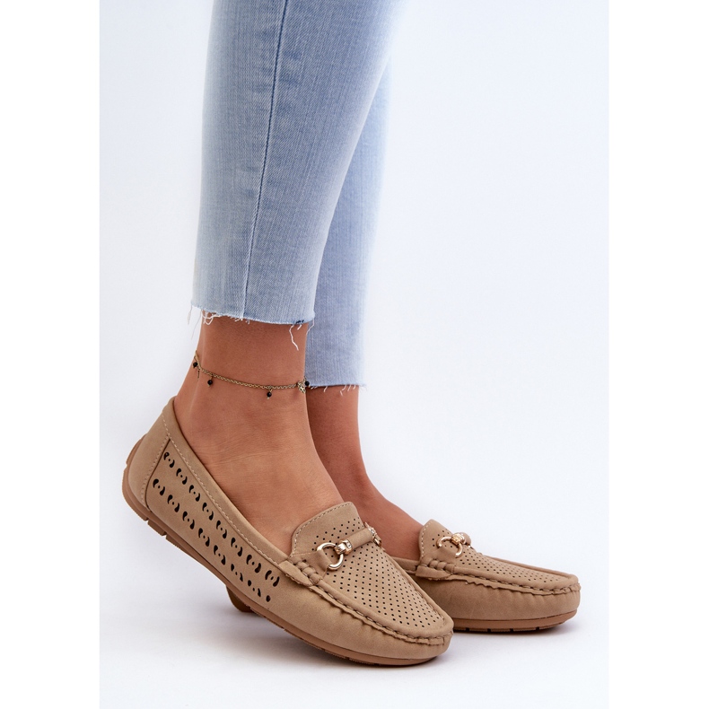 Kvinders gennembrudte mokkasiner med dekoration, brun kaydance beige 2