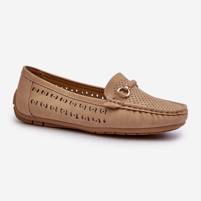 Kvinders gennembrudte mokkasiner med dekoration, brun kaydance beige 1