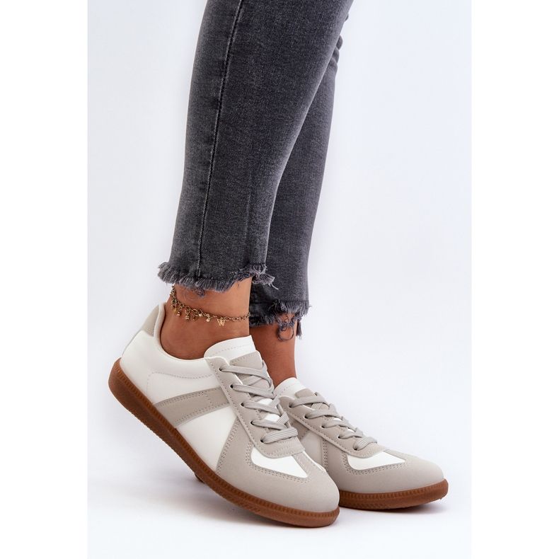 Lave sneakers til kvinder, hvid og grå fletning 2