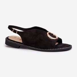 Elegante damesandaler med dekoration, øko ruskind S.Barski KV27-058 Sort 1