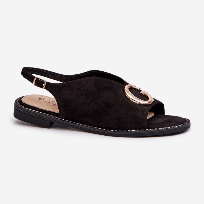 Elegante damesandaler med dekoration, øko ruskind S.Barski KV27-058 Sort 1