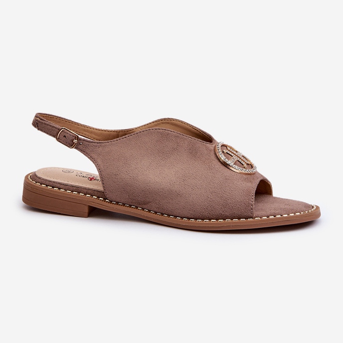 Damesandaler med gulddekoration Øko ruskind S.Barski KV27-059 Brun 1