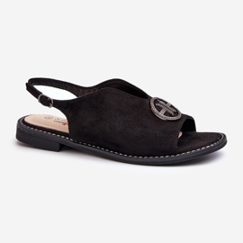 Damesandaler med gulddekoration Øko ruskind S.Barski KV27-059 Sort 1