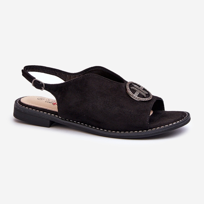 Damesandaler med gulddekoration Øko ruskind S.Barski KV27-059 Sort 1