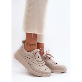 Gennembrudte sneakers til kvinder, naturligt læder, beige S.Barski LR482 2