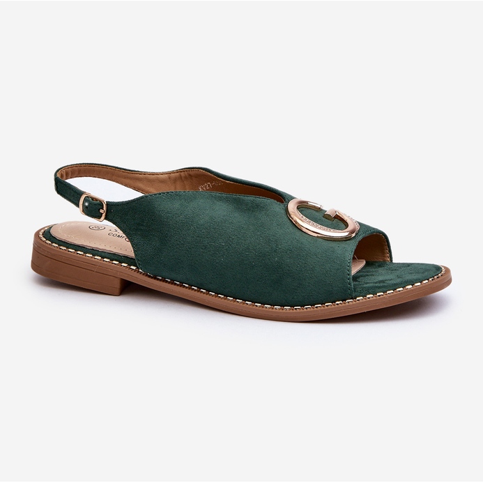 Elegante damesandaler med dekoration, øko ruskind S.Barski KV27-058 Grøn 1