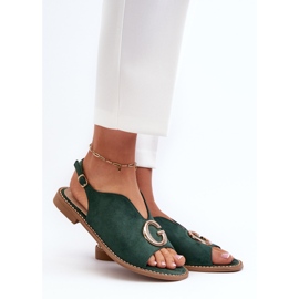 Elegante damesandaler med dekoration, øko ruskind S.Barski KV27-058 Grøn 2