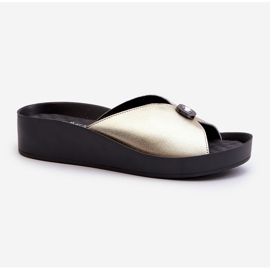 Dame læder flip-flops med gulddekoration S.Barski KV27-027 gylden 1