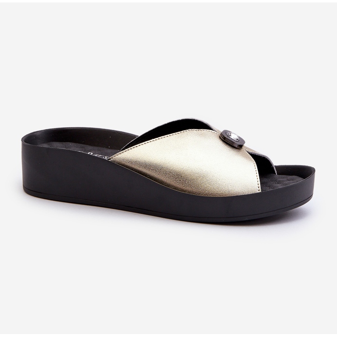 Dame læder flip-flops med gulddekoration S.Barski KV27-027 gylden 1