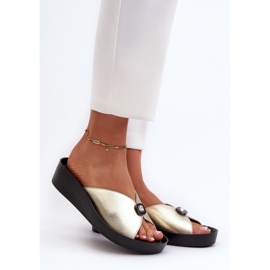 Dame læder flip-flops med gulddekoration S.Barski KV27-027 gylden 2