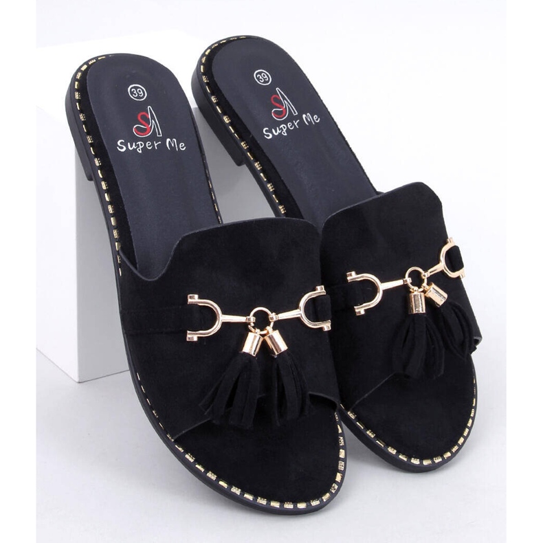 Lapierr Sorte flip-flops med frynser 1