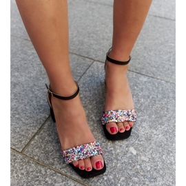 Højhælede sandaler med farverige Ghuson-sten sort 1