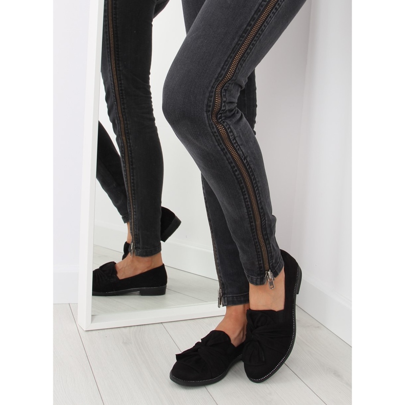 Sorte dame loafers med sort sløjfe 2
