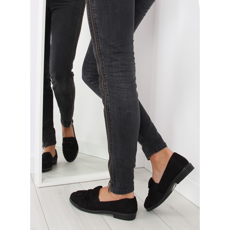 Sorte dame loafers med sort sløjfe 1