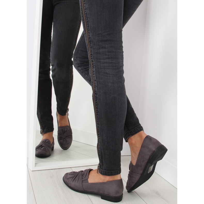 Dame loafers med grå grå sløjfe 2