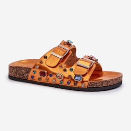 Dekorerede dameflip-flops med spænder S.Barski MY121 Orange gylden 1