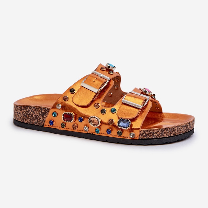 Dekorerede dameflip-flops med spænder S.Barski MY121 Orange gylden 1