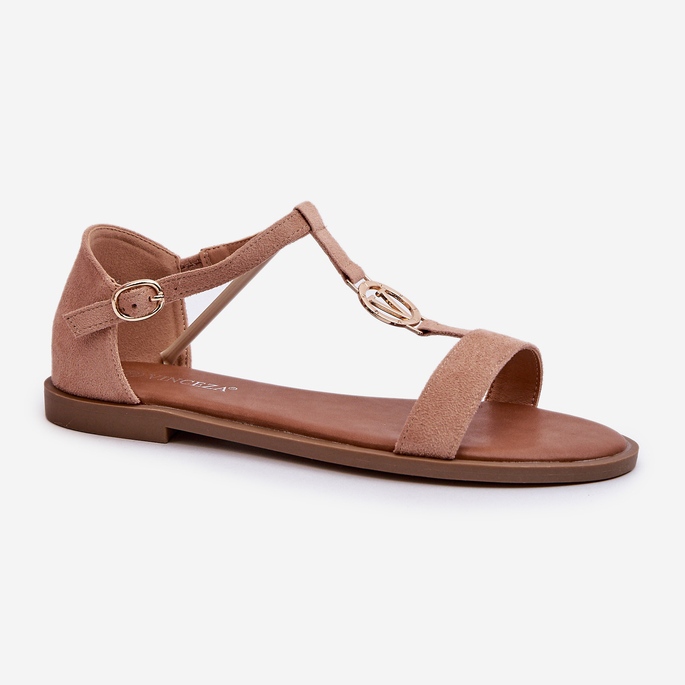 Flade sandaler til kvinder med gulddekoration Vinceza 17321 Beige 1