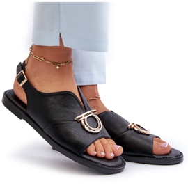 Flade sandaler til kvinder med gulddekoration Vinceza 17319 Sort 9