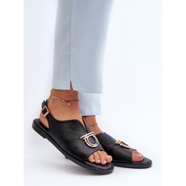 Flade sandaler til kvinder med gulddekoration Vinceza 17319 Sort 2