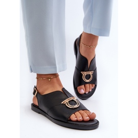Flade sandaler til kvinder med gulddekoration Vinceza 17319 Sort 4